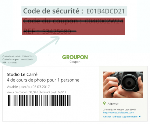 Groupon, coupon, code de sécurité, Lyon, Photographe Lyon, cours de photo lyon, stage de photo lyon, Studio Le Carre